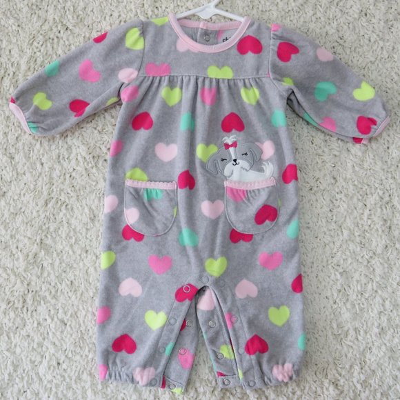 Carter's Girl's Infant Onesie 0-3 Months Multi-Color Heart Pattern on Soft Gray‎ - Picture 1 of 4